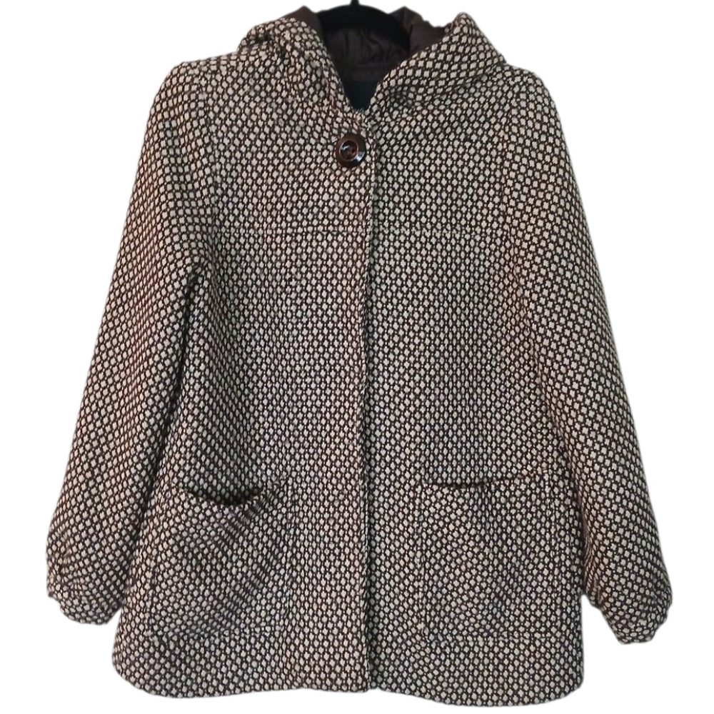 Mossimo Wool Blend Dark Brown And Tan Swing Coat With Large Front Pockets Medium